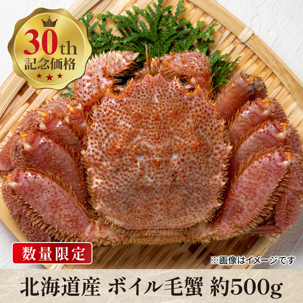 【30周年記念価格】JCCショップ本店限定！北海道産 ボイル毛蟹 約500g【数量限定】【クール便（冷凍）：送料＋330円】